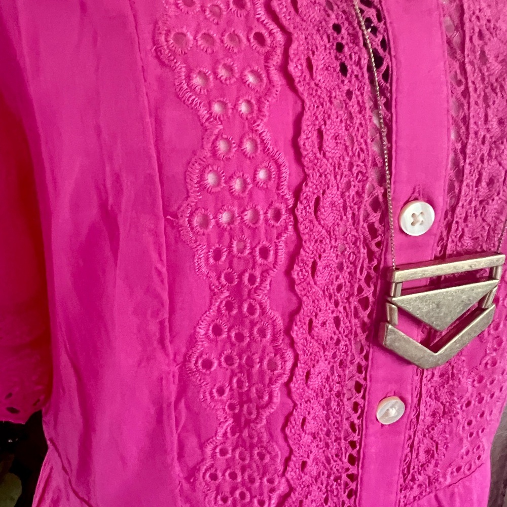 Gap Pink Eyelet Lace Button-Front Midi Dress w/ Slip - Size Small - Picture 5 of 8